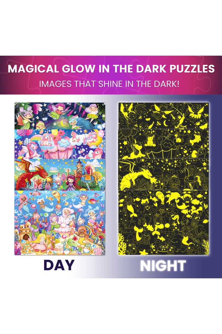 4-Pack 60-Piece Glow-in-the-Dark Kids Jigsaw Puzzles - Fantasy Themes, Alternate, color, 4x60Girls