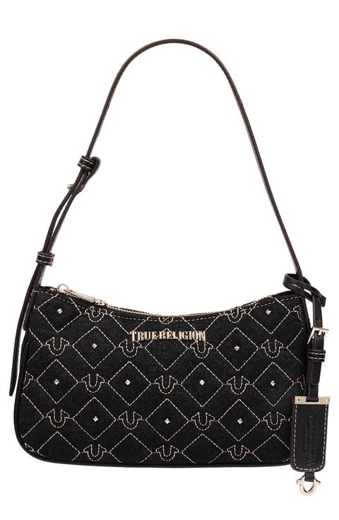 Studded Denim Shoulder Bag