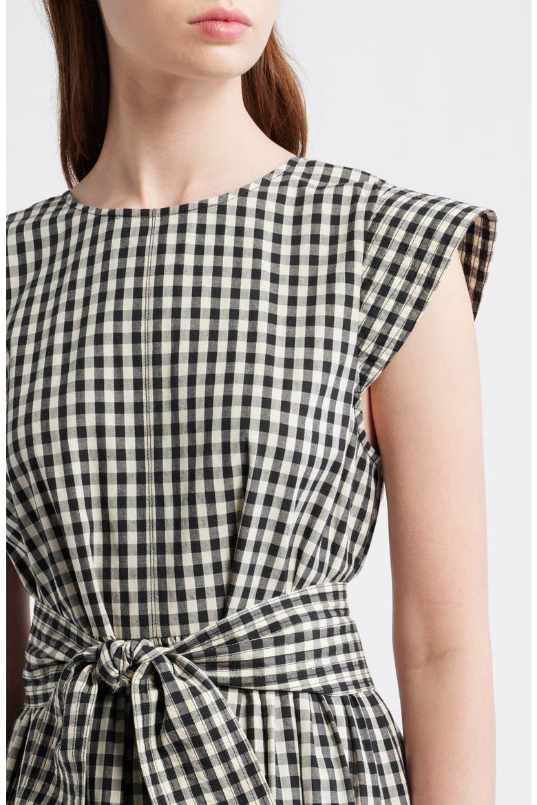 The Tulsa Gingham Belted Cotton Midi Dress, Alternate, color, BLACK AND CREAM CHECK
