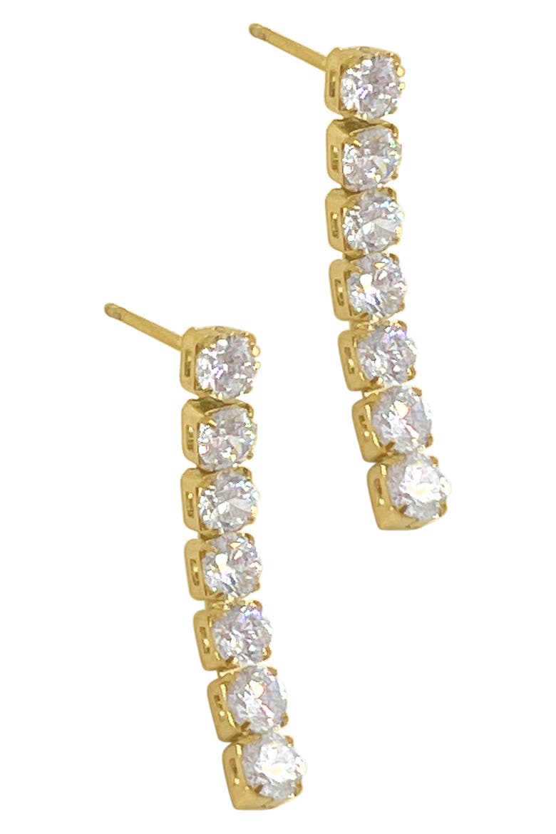 14K Yellow Gold Vermeil Water Resistant Crystal Tennis Linear Drop Earrings, Alternate, color, GOLD