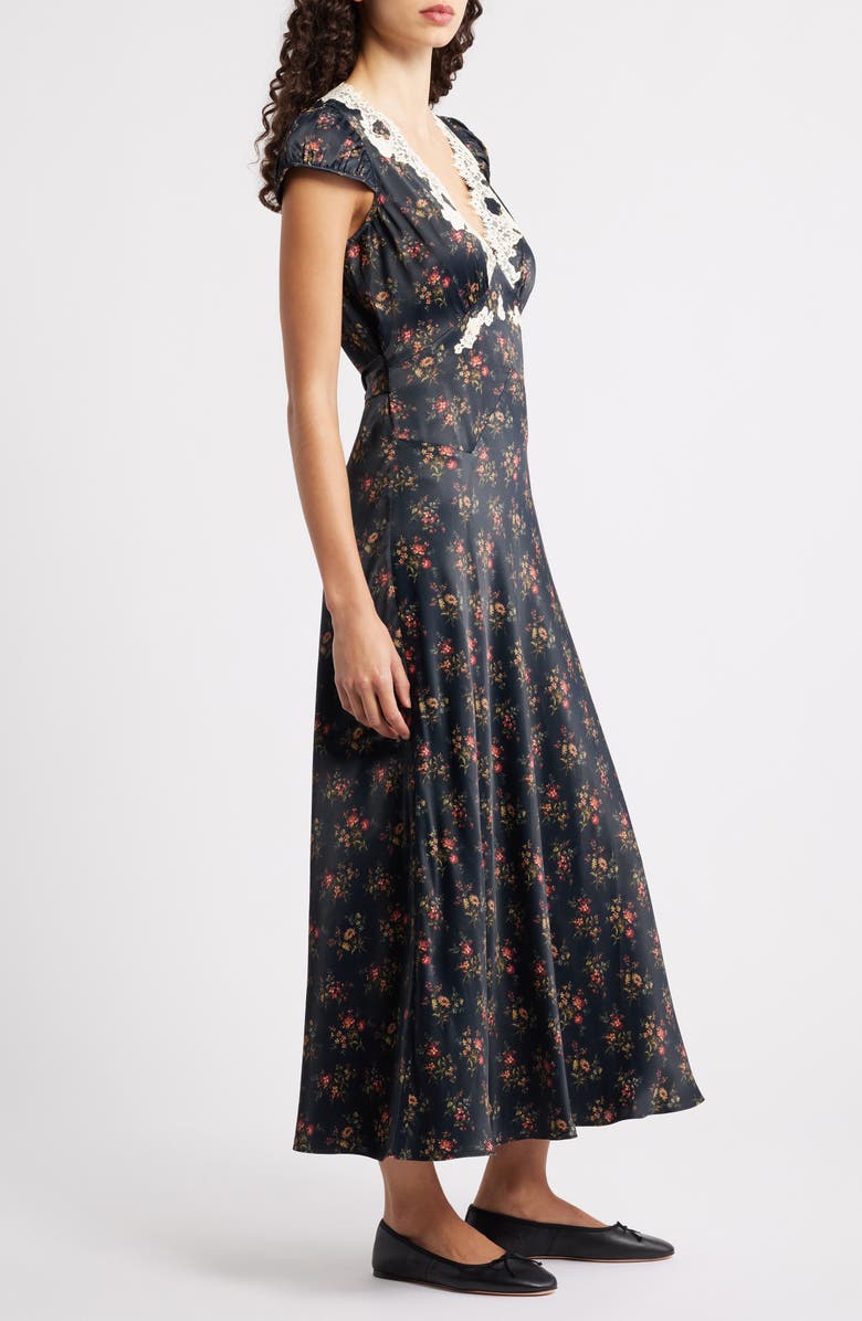 DÔEN Coraline Lace Detail Floral Satin Maxi Dress, Alternate, color, Fleur Du Palais