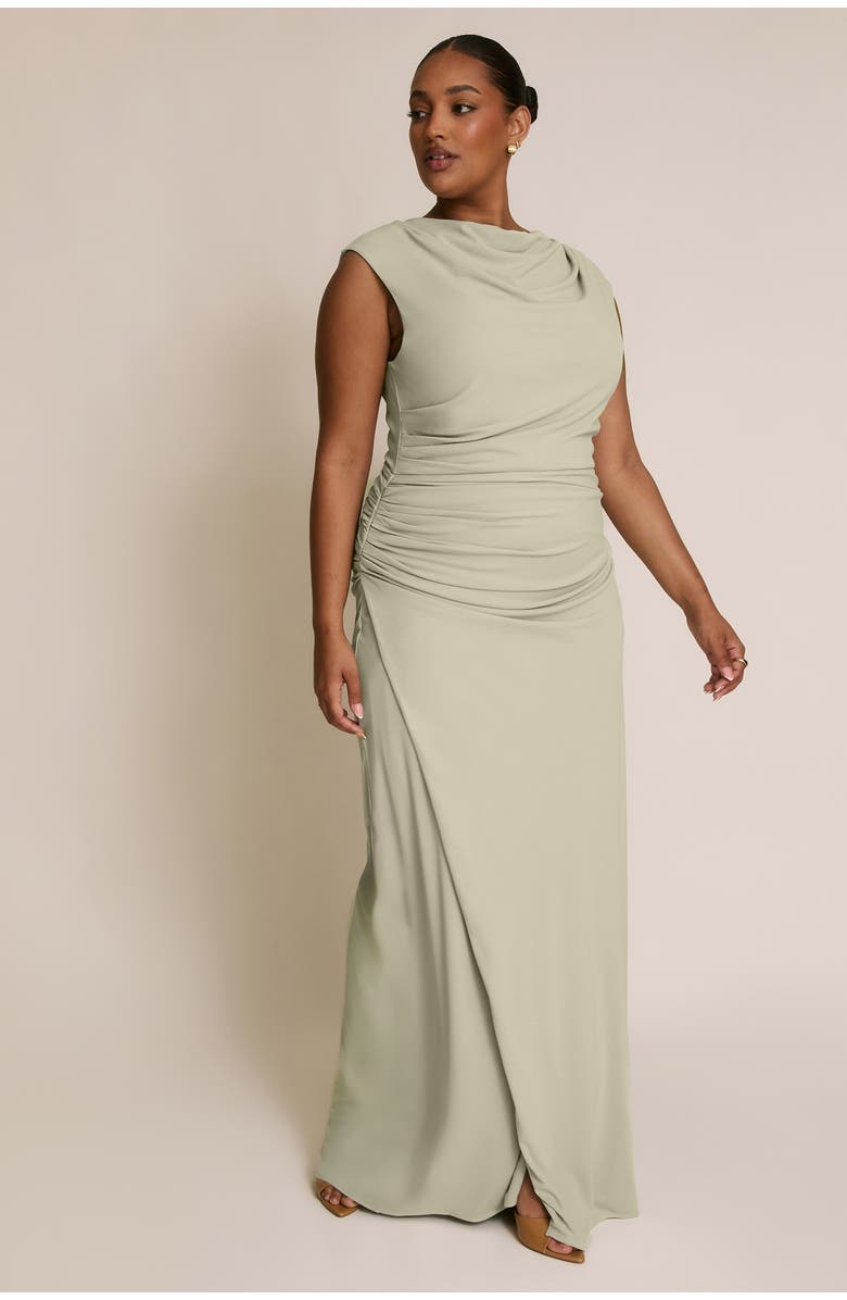 Six Stories Cowl Gathered Short Sleeve Bridesmaid, Alternate, color, Sage