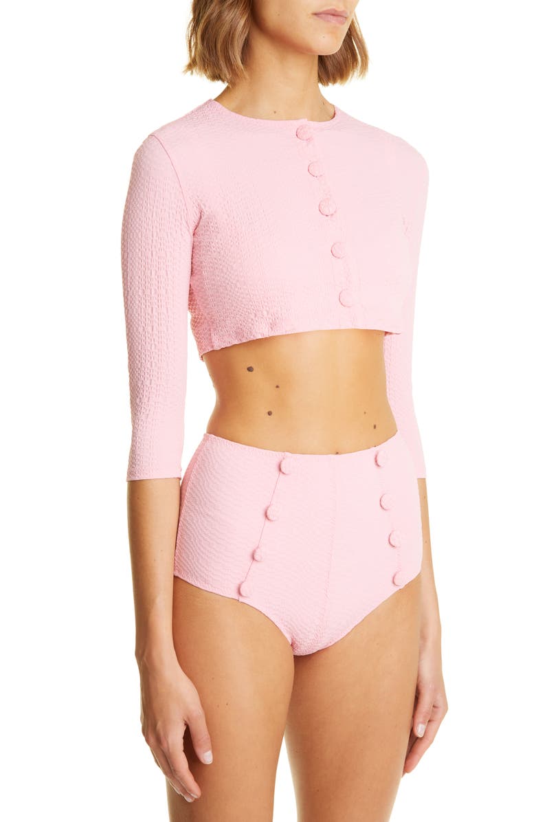 Lisa Marie Fernandez Crop Seersucker Cover-Up Cardigan, Alternate, color, 