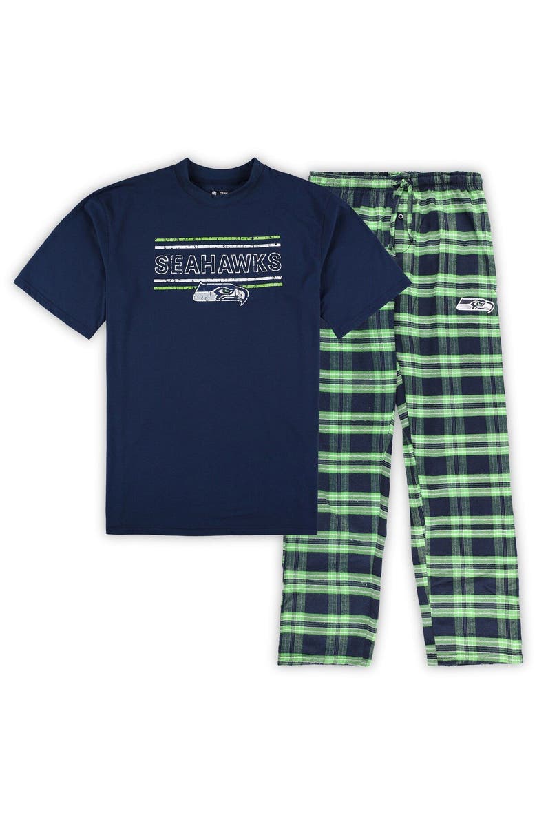 CONCEPTS SPORT Men's Concepts Sport College Navy/Neon Green Seattle Seahawks Big & Tall Flannel Sleep Set, Alternate, color, 
