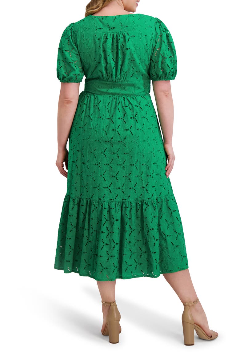Cotton Eyelet Midi Dress, Alternate, color, TRP GREEN