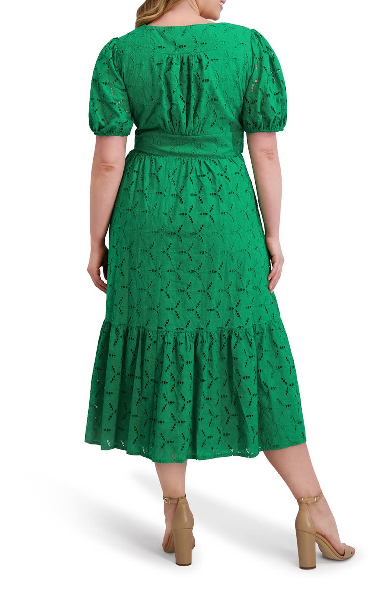 Kensie Cotton Eyelet Midi Dress, Alternate, color, Trp Green