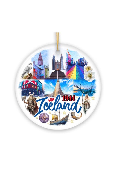 Iceland 1944 Reykjavik Viking Landmarks Round Ornament
