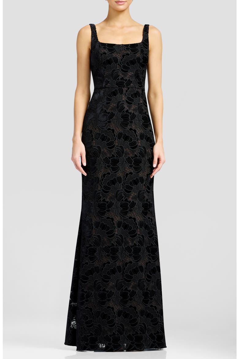 Lorena Floral Velvet Sleeveless Gown, Main, color, BLACK-MOCHA