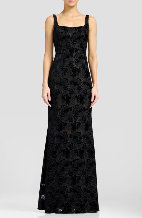 Lorena Floral Velvet Sleeveless Gown