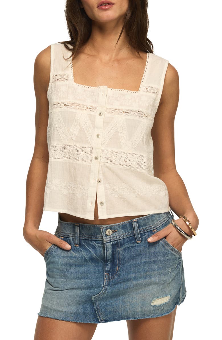 Lucky Brand Embroidered Lace Crop Tank, Main, color, Whisper White