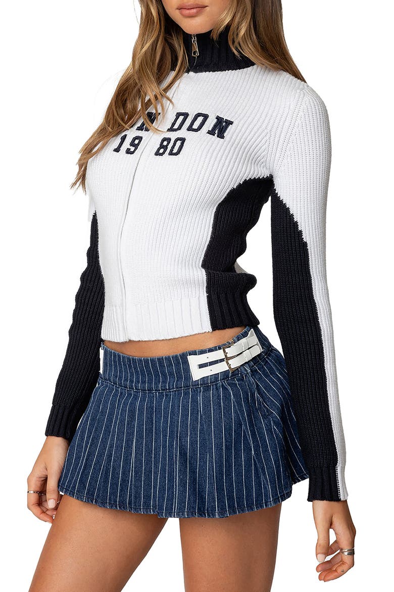 London High Neck Cardigan, Alternate, color, NAVY-AND-WHITE