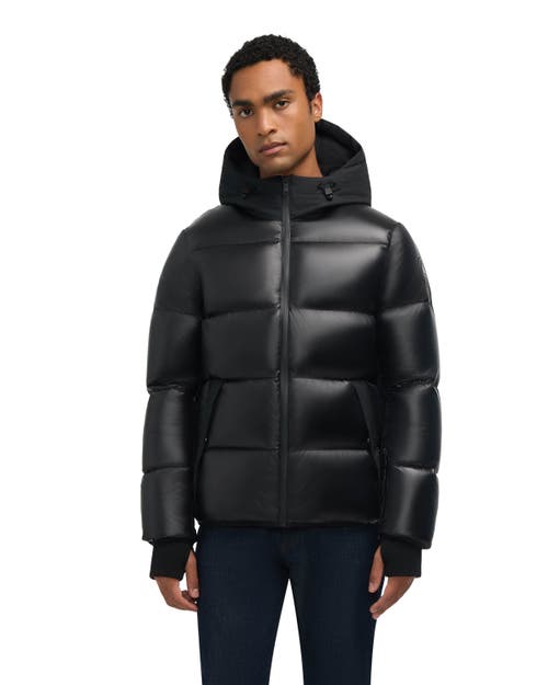 Pajar Nuray Mixed Media Color Block Puffer With Fixed Hood In Black