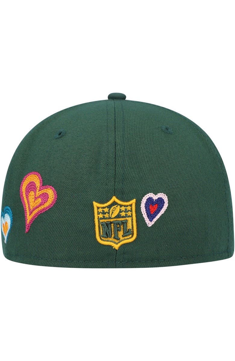 New Era Men's New Era Green Green Bay Packers Chain Stitch Heart 59FIFTY Fitted Hat, Alternate, color, Green
