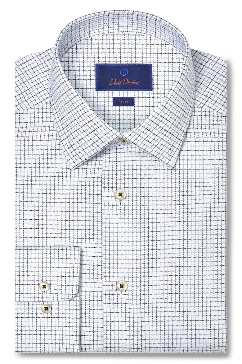 Trim Fit Textured Herringbong Check Cotton Dress Shirt, Main, color, WHITE/ CHOCOLATE