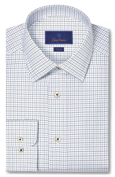 Trim Fit Textured Herringbong Check Cotton Dress Shirt