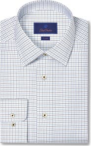 David Donahue Trim Fit Textured Herringbong Check Cotton Dress Shirt