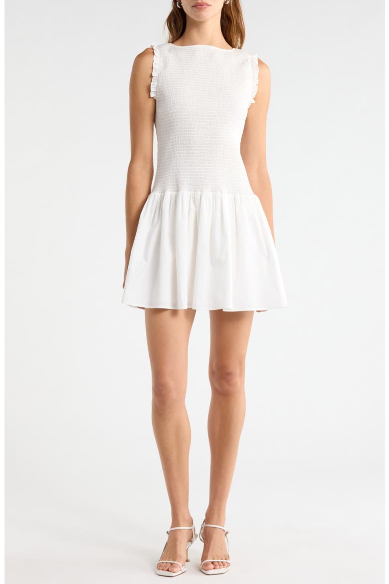 Esme Smocked Poplin Minidress, Main, color, IVORY