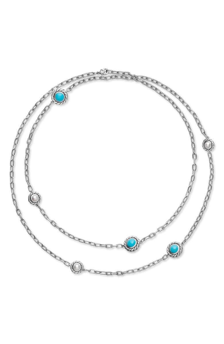 David Yurman Pearl Classics Station Chain Necklace in Sterling Silver with Semiprecious Stone & Freshwater Pearl, 4mm, Alternate, color,