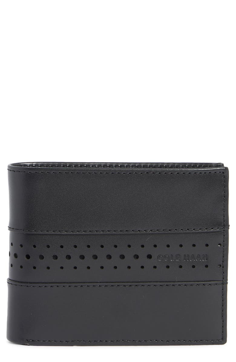 Cole Haan Naomi Brogue Leather Passcase Wallet, Main, color, Black