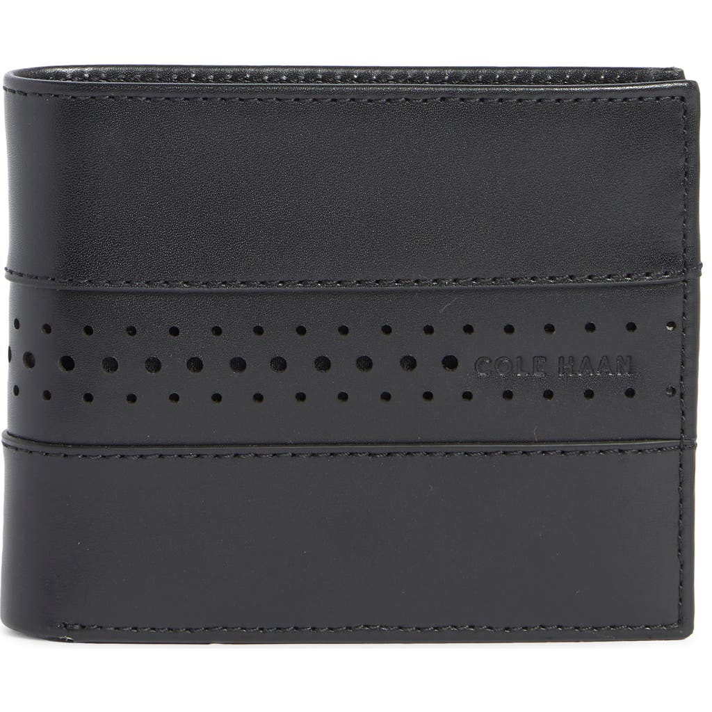 Cole Haan Naomi Brogue Leather Passcase Wallet In Black