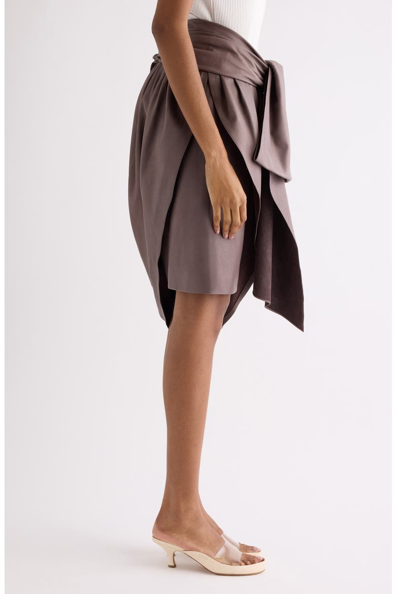 Technical Satin Faux Wrap Skirt, Alternate, color, GINGER BROWN