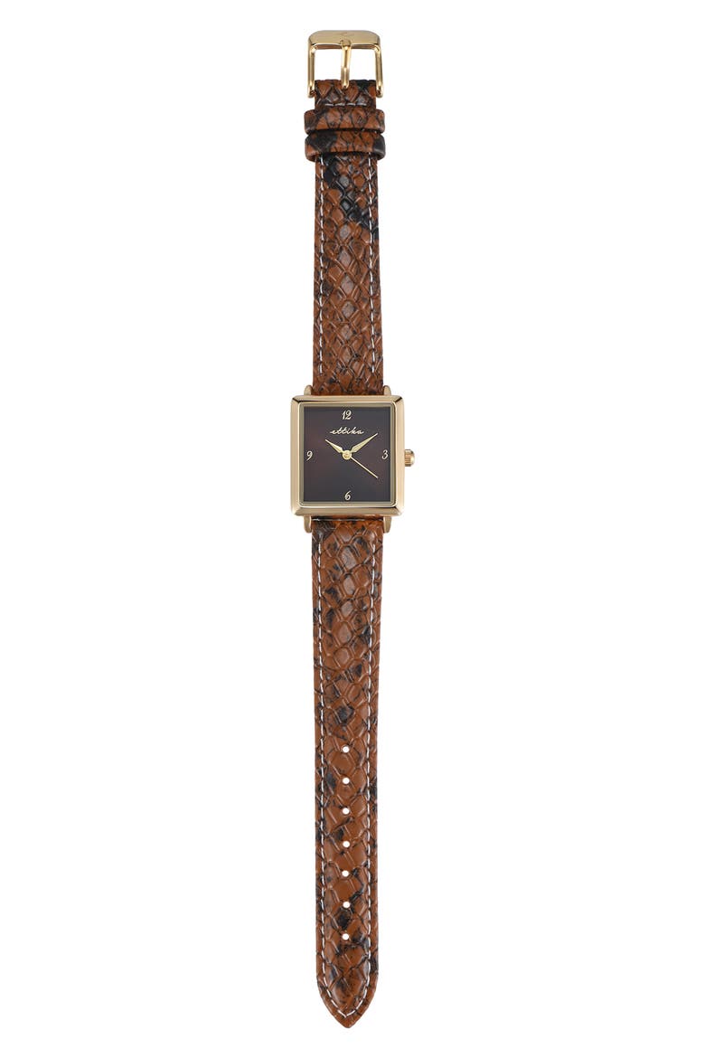 Square Case Leather Strap Watch, Alternate, color, MOCHA