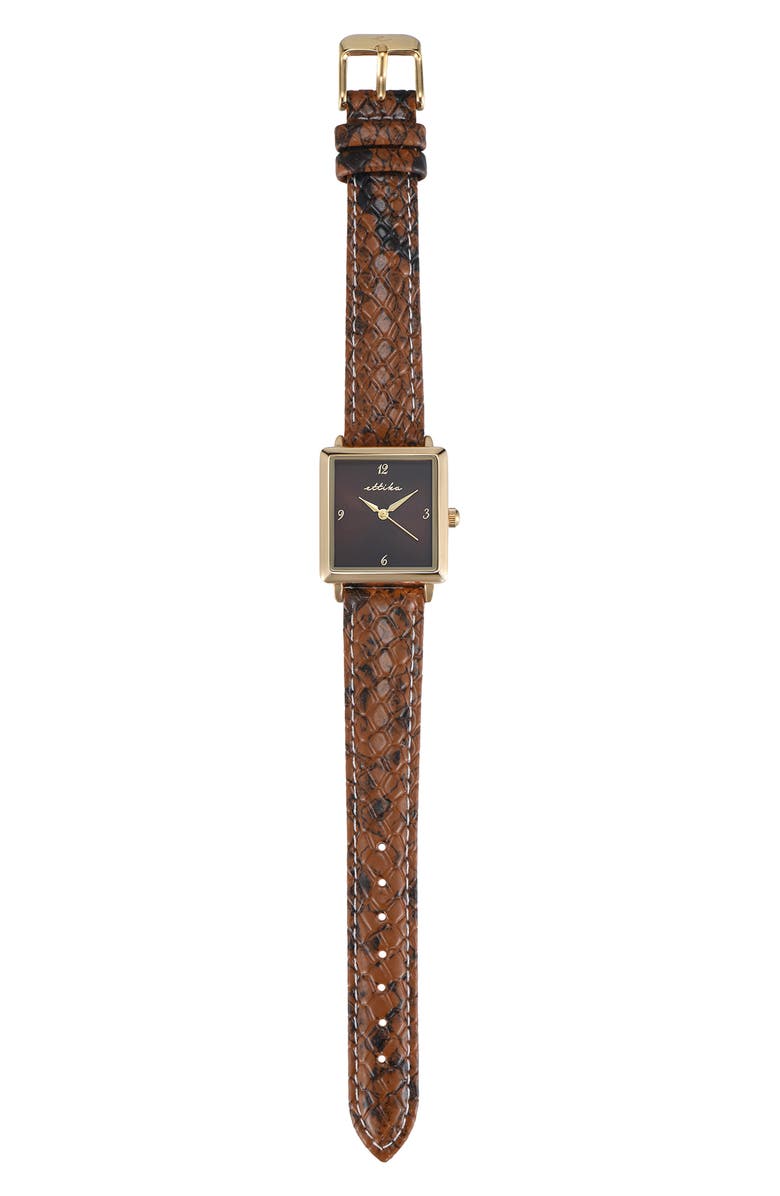 Ettika Square Case Leather Strap Watch, Alternate, color, Mocha