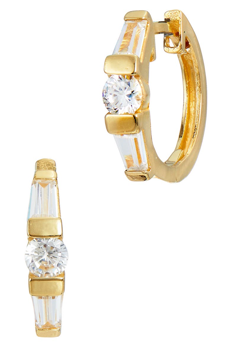 18K Yellow Gold Plated Sterling Silver CZ Hoop Earrings, Main, color, YELLOW