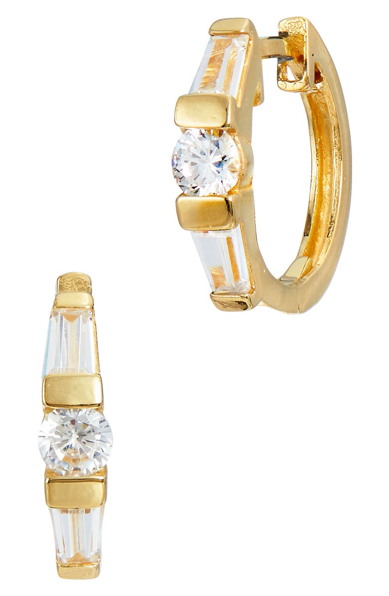 SAVVY CIE JEWELS 18K Yellow Gold Plated Sterling Silver CZ Hoop Earrings, Main, color, Yellow