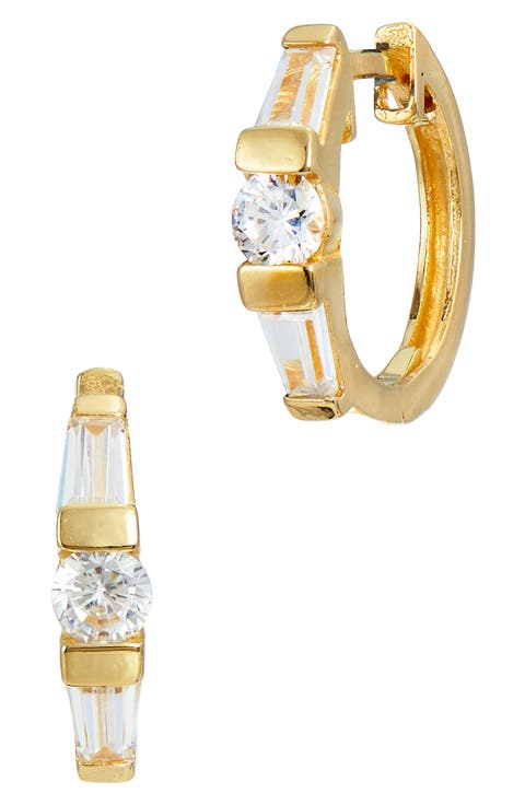 18K Yellow Gold Plated Sterling Silver CZ Hoop Earrings