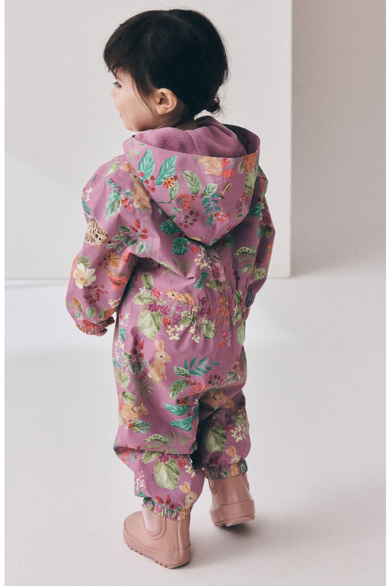 Kids' Floral Waterproof Hooded Romper, Alternate, color, PURPLE