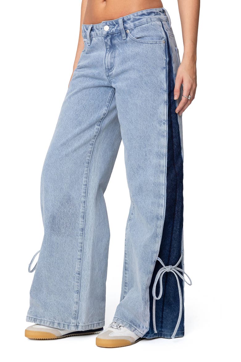Contrast Panel Low Rise Wide Leg Jeans, Alternate, color, BLUE