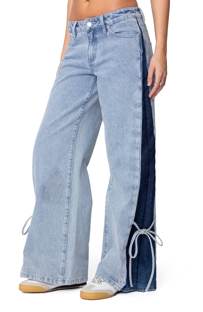 EDIKTED Contrast Panel Low Rise Wide Leg Jeans, Alternate, color, Blue