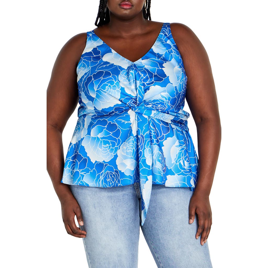 City Chic Serena Twist Floral Tank In Blue
