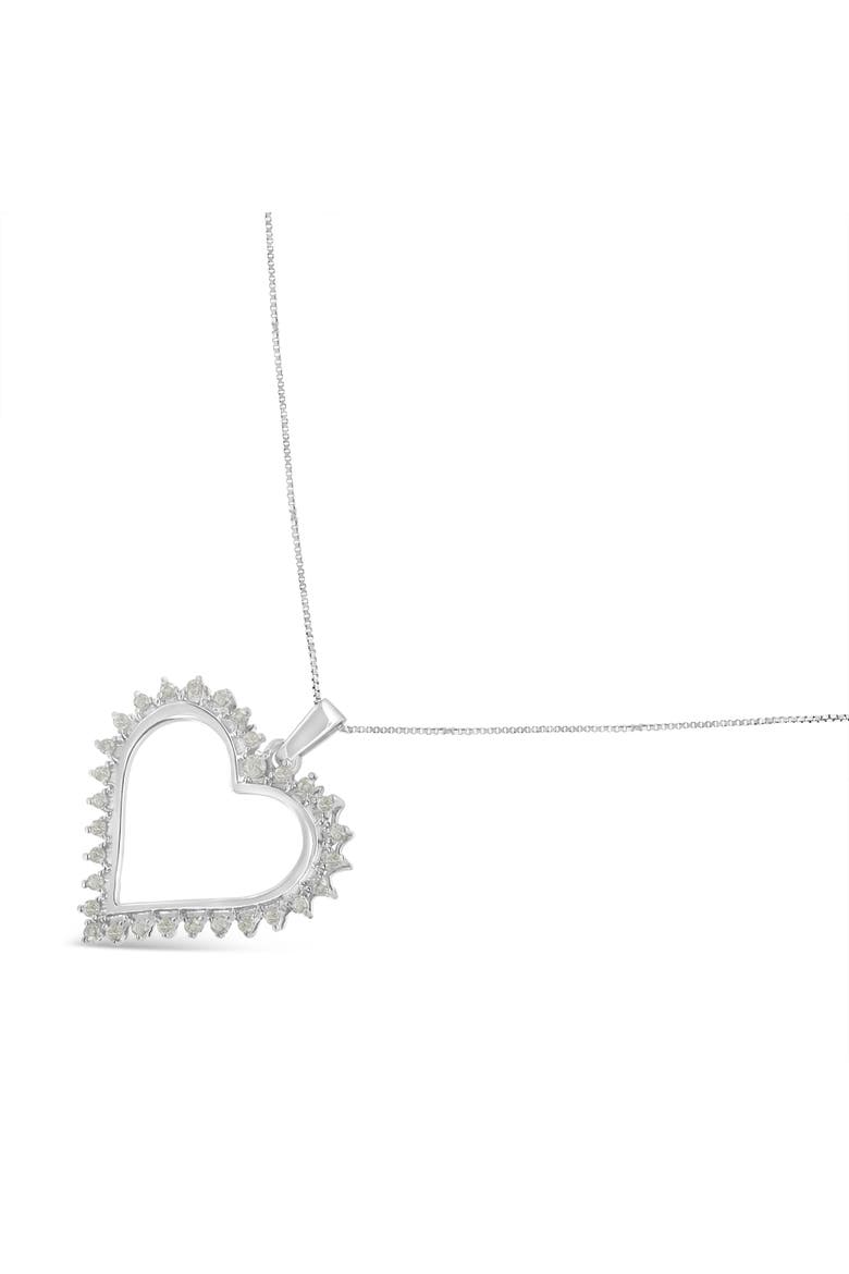 Silver 1/4 cttw 3-Prong Diamond Open Heart 18" Pendant Necklace, Alternate, color, White