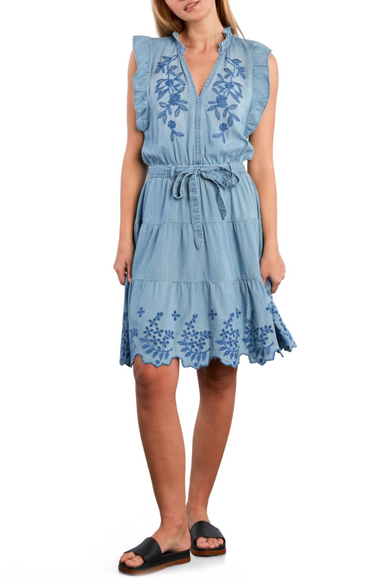 Rose Eyelet Embroidered Denim Dress, Alternate, color, OG DENIM