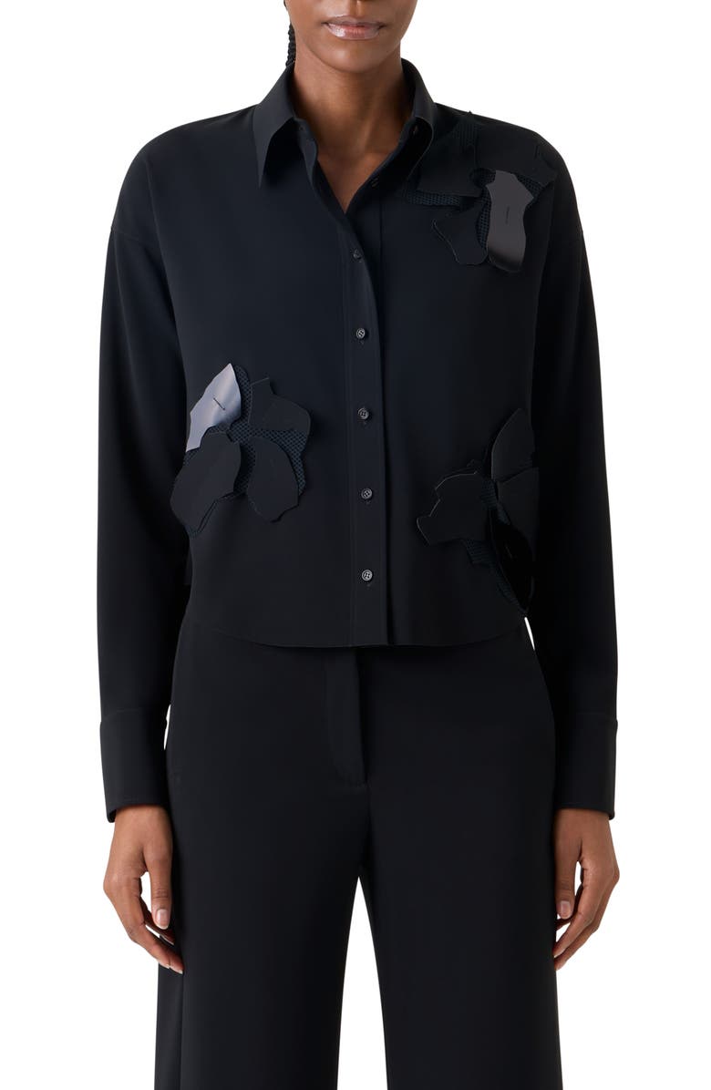Akris punto Papercut Flowers Laser Cut Crepe Shirt, Main, color, Black
