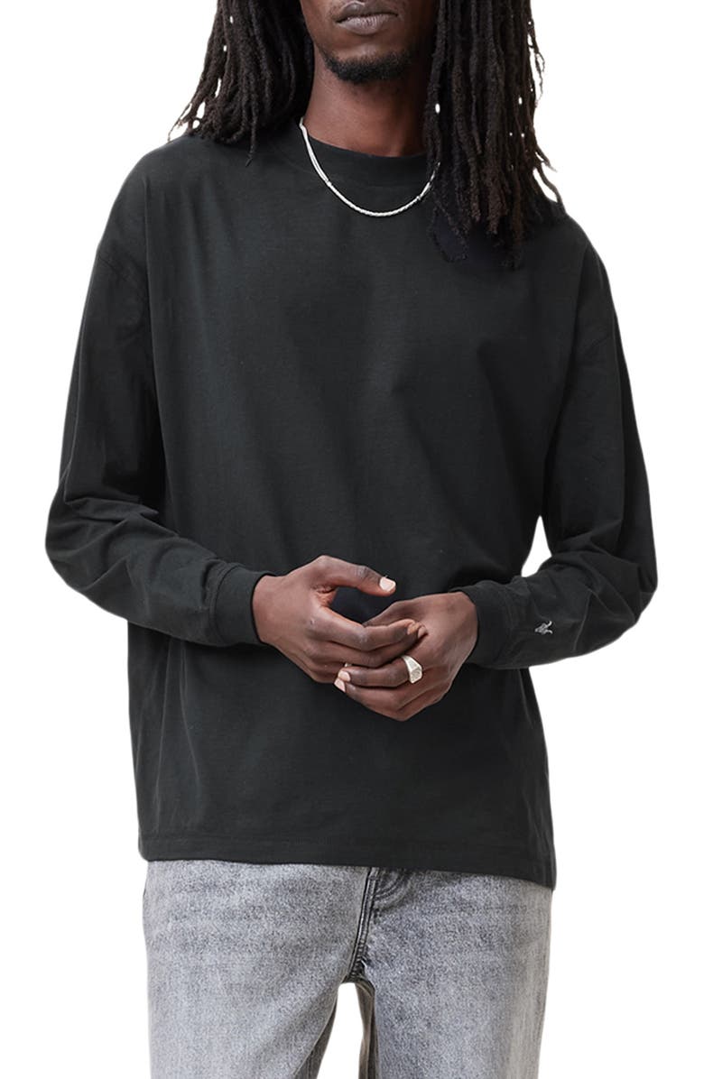 AllSaints Finn Oversize Long Sleeve Mock Neck Cotton T-Shirt, Main, color, 