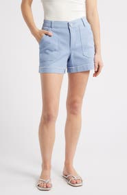 Wit & Wisdom Frayed Patch Pocket High Waist Twill Shorts