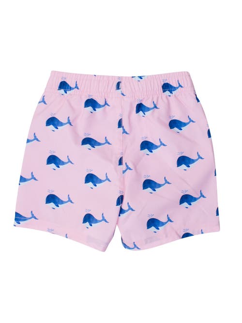 Ruggedbutts Toddler Boys Upf50+ Swim Trunks In Pink Whale Friends