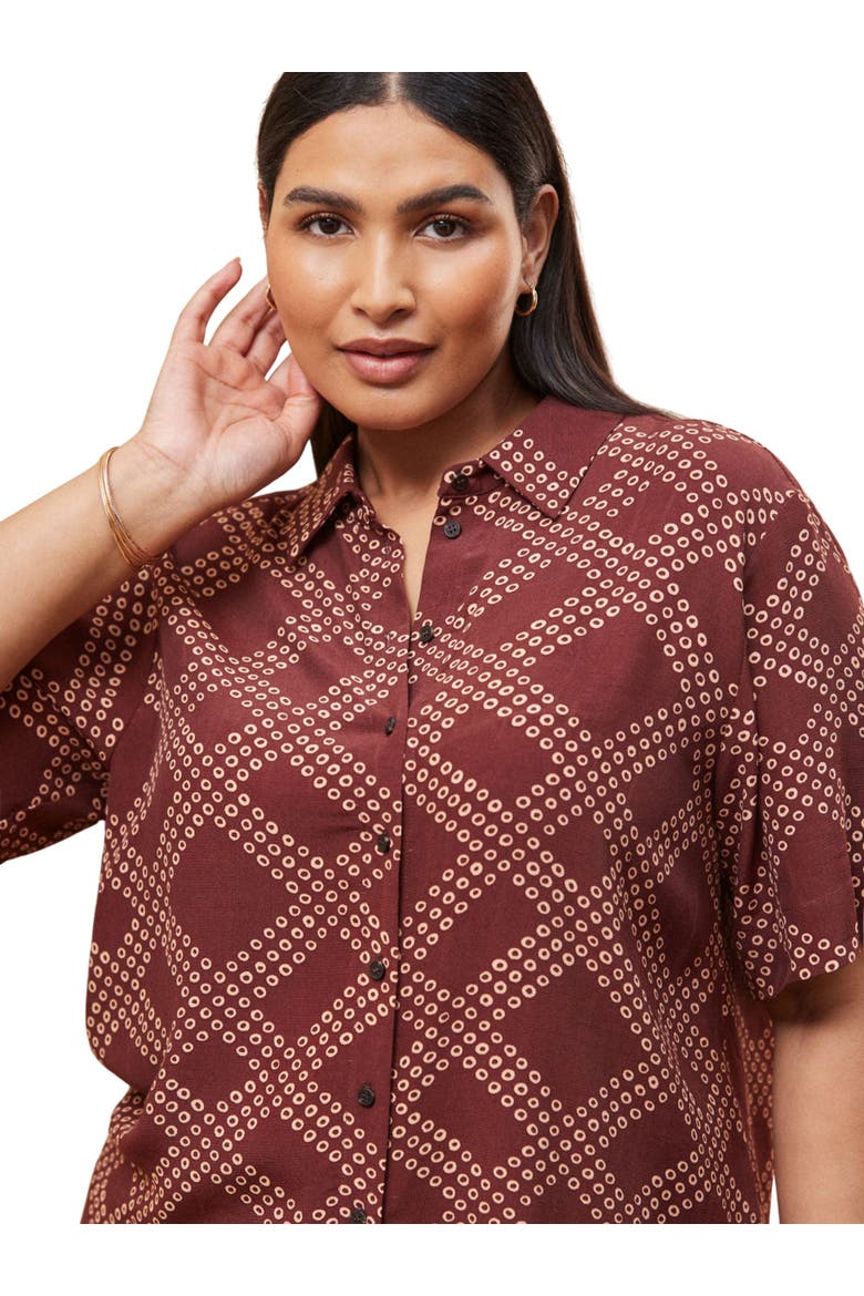 Geo Print Short Sleeve Shirt, Alternate, color, Brown