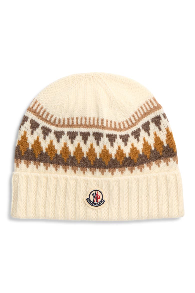 Fair Isle Virgin Wool & Cashmere Beanie, Main, color, WHITE