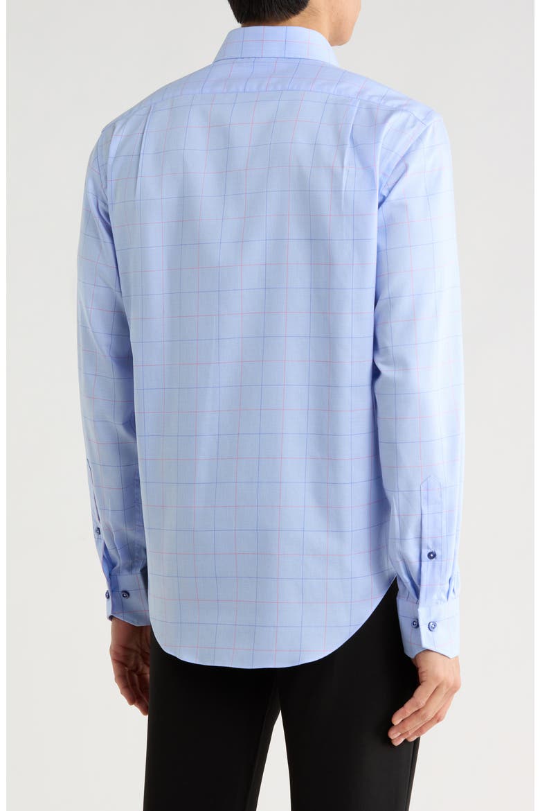 Trim Fit Large Windowpane Cotton Dress Shirt, Alternate, color, LIGHT BLUE