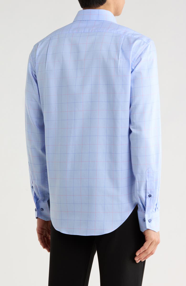 Lorenzo Uomo Trim Fit Large Windowpane Cotton Dress Shirt, Alternate, color, Light Blue