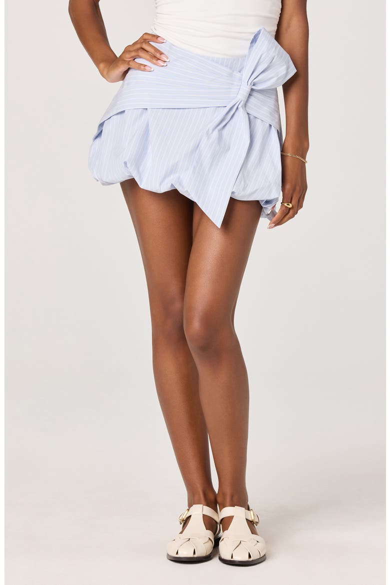 Nyomi Pinstripe Faux Wrap Bubble Hem Skirt, Main, color, BLUE STRIPE