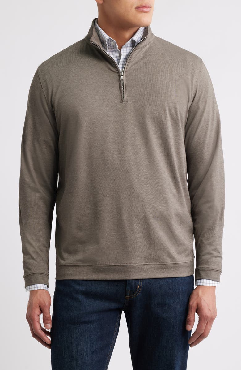 Peter Millar Pima Cotton & Modal Blend Piqué Quarter Zip Pullover, Main, color, Antique Walnut