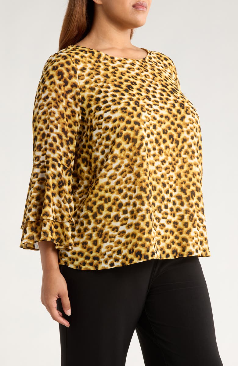 KASPER Tiered Ruffle Bell Sleeve Chiffon Top, Alternate, color, 