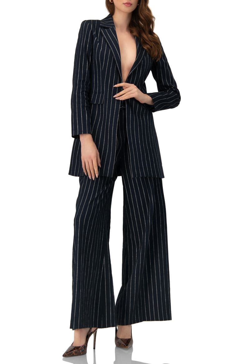 Striped Blazer with Patch Pockets, Alternate, color, Navy Blue