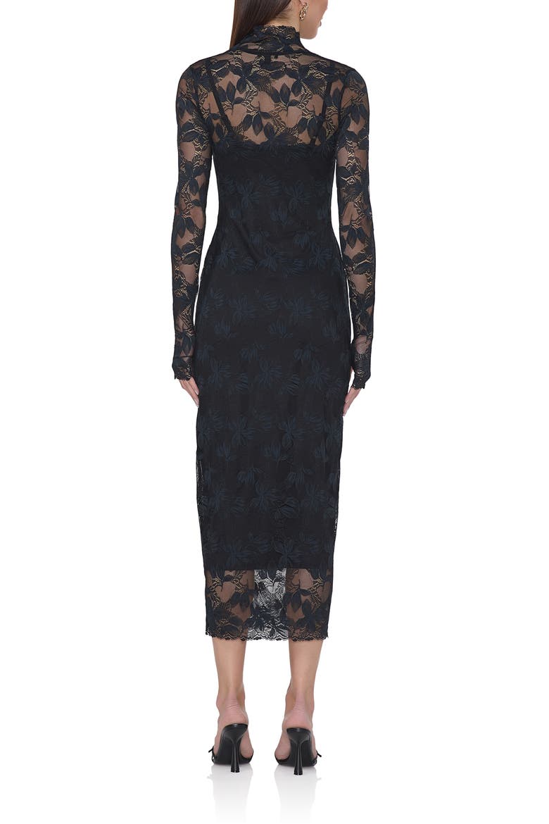 Shailene Long Sleeve Turtleneck Lace Dress, Alternate, color, NOIR