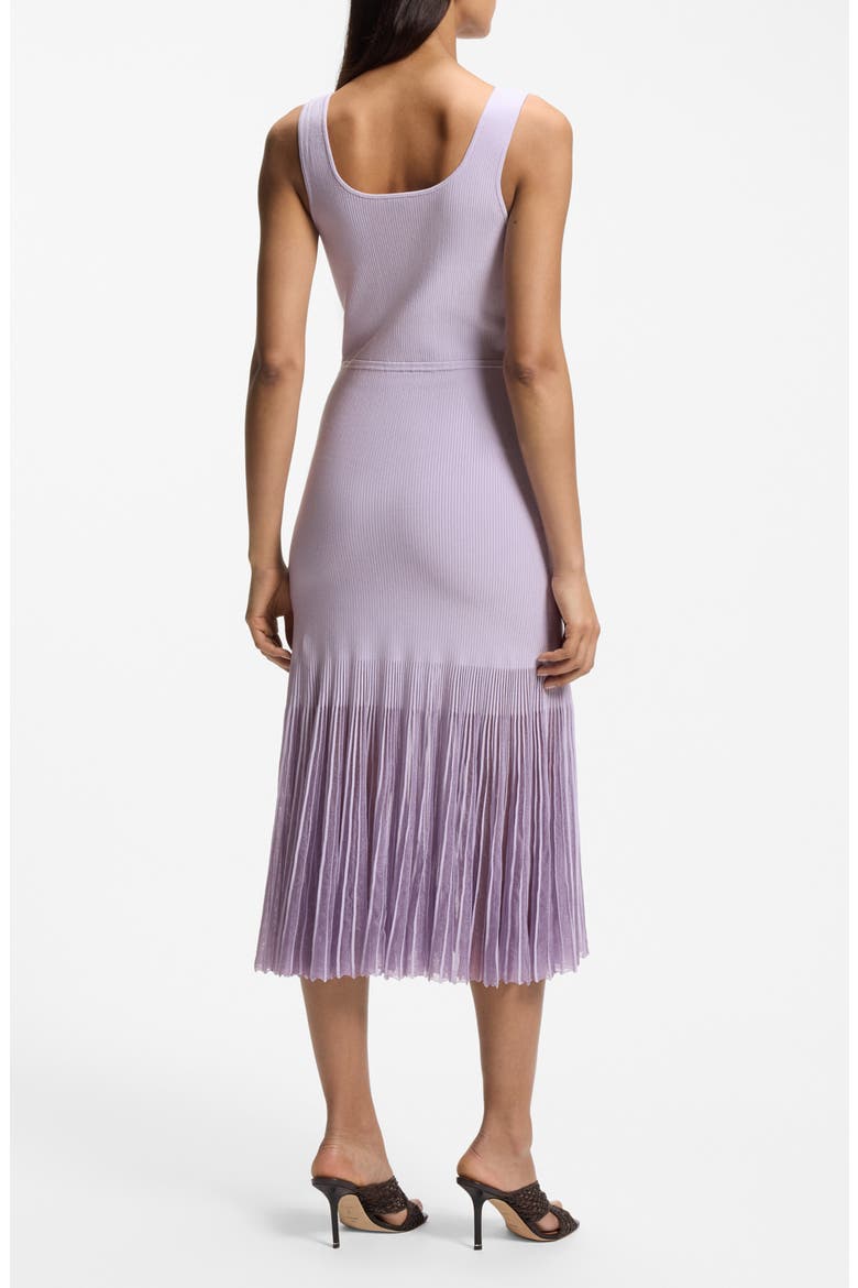 Floe Mixed Media Pleat Midi Dress, Alternate, color, LAVENDAR TIDE